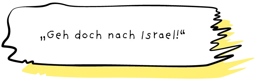 Sprechblase, in der steht: "Geh doch nach Israel"